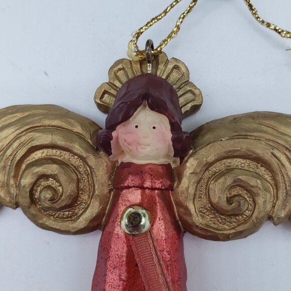 Red Gold Vintage Winged Resin Angel Christmas Ornament - Picture 3 of 9